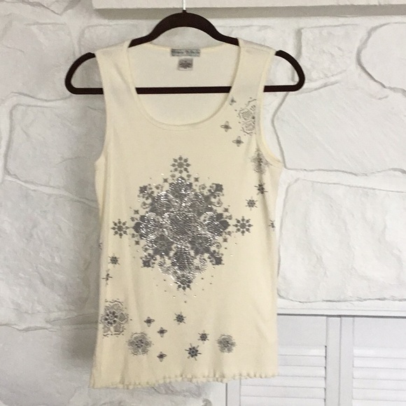 Vintage Suzie Tops - Light Yellow knit decorated tank top